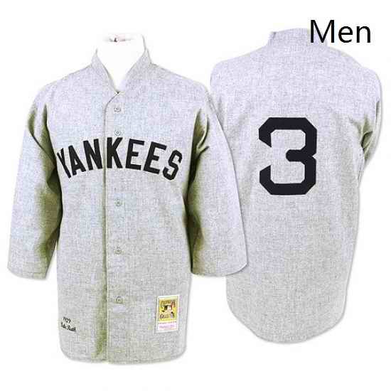 Mens Mitchell and Ness 1929 New York Yankees 3 Babe Ruth Authentic Grey Throwback MLB Jersey